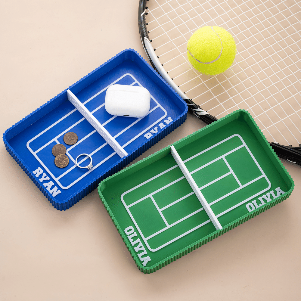 Personalized 3D Printed Mini Tennis Court Design Catchall Snap Tray with Name Desktop Storage Organizer Birthday Gift for Tennis Players Lovers 1