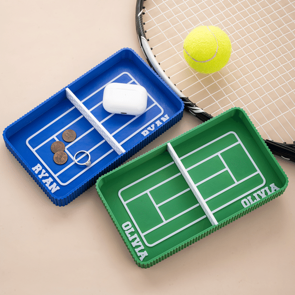 Personalized 3D Printed Mini Tennis Court Design Catchall Snap Tray with Name Desktop Storage Organizer Birthday Gift for Tennis Players Lovers