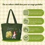 Sac en velours côtelé personnalisé avec photo nom et fleur de naissance - Photo transformée en dessin animé - Cadeau anniversaire pour les femmes 10
