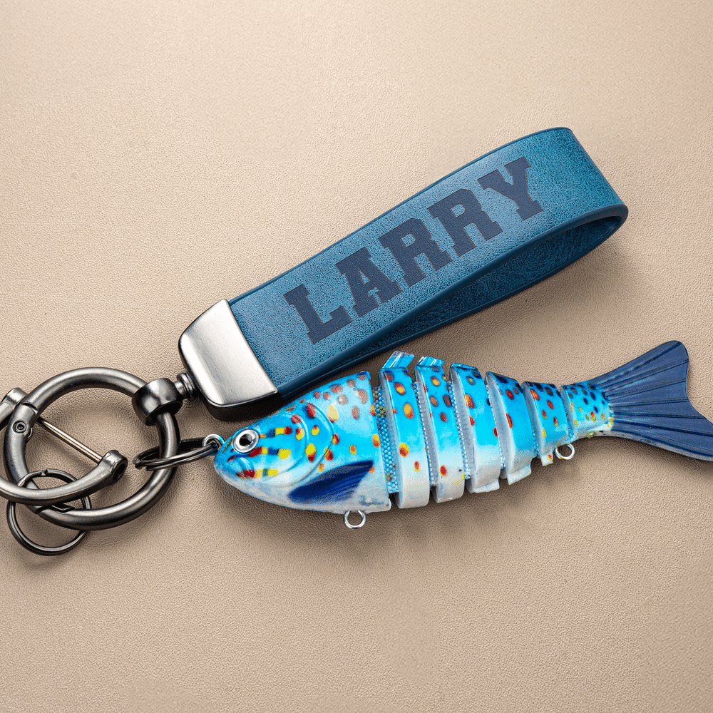 Personalized Fishing Lure PU Leather Keychain with Engraved Text Daily Use Birthday Retirement Office Gift for Father Fishing Enthusiast 7