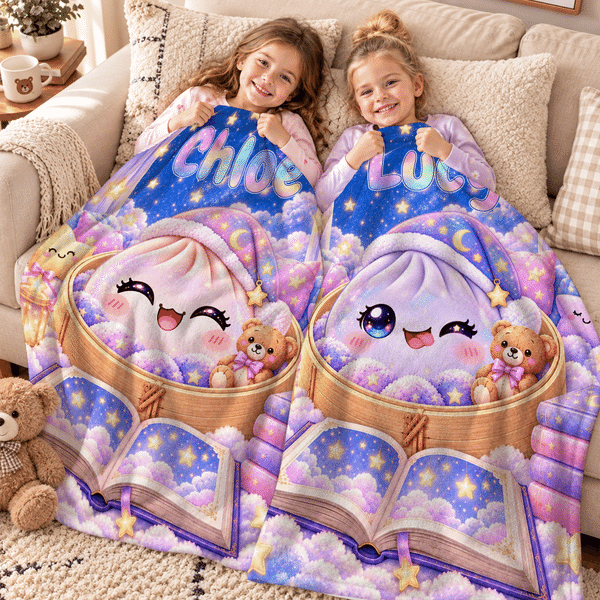 Personalised Night Sky Book Glitter Dumpling Soft Throw Blanket with Name Home Decor Christmas Birthday Gift for Family Kids