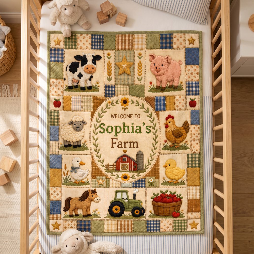 Personalised Farm Theme Cartoon Animals Soft Throw Blanket with Names Home Decor Christmas Baby Shower Birthday Gift for Newborn Parent 5