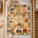Personalised Farm Theme Cartoon Animals Soft Throw Blanket with Names Home Decor Christmas Baby Shower Birthday Gift for Newborn Parent 5