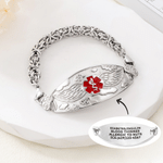 Pulsera de identificación médica personalizada con alas de ángel y información médica grabada; regalo de cumpleaños para situaciones de emergencia y primeros auxilios, ideal para personas con diabetes, alergias o epilepsia 1