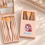 Personalized Cute Birth Flower Unicorn Makeup Brush  with Name Case Birthday Christmas Gift for Girls Young Females