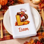 Personalized Pumpkin Leaf Chef Turkey Initial 100% Cotton Napkin with Name Thanksgiving Day Birthday Gift for Family Friends