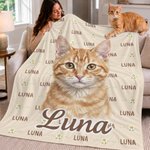 Coperta morbida personalizzata, con foto animale in stile acquerello, nuvola di parole e nome - Regalo di compleanno per amanti di animali