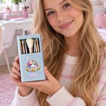 Personalized Cute Birth Flower Unicorn Makeup Brush  with Name Case Birthday Christmas Gift for Girls Young Females