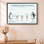 Personalised 1-10 Small Penguins Family Canvas Poster Framed Frameless Painting with Title and Year Home Decor Christmas Birthday Gift for Family 2