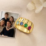 Personalised 1-6 Family Birthstones Sterling Silver Ring with Engraved Names Dainty Jewellery Birthday Christmas Gift for Family 3