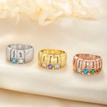 Personalised 1-6 Family Birthstones Sterling Silver Ring with Engraved Names Dainty Jewellery Birthday Christmas Gift for Family 2