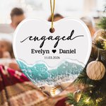 Personalised Circle Heart Shape Beach Engaged Ornament with Name and Date Home Decor Engagement Honeymoon Christmas Gift for Couple