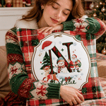 Personalized Santa Claus Plaid Initial Soft Throw Pillow Cover with Name Home Decor Christmas Gift for Family Friends 5