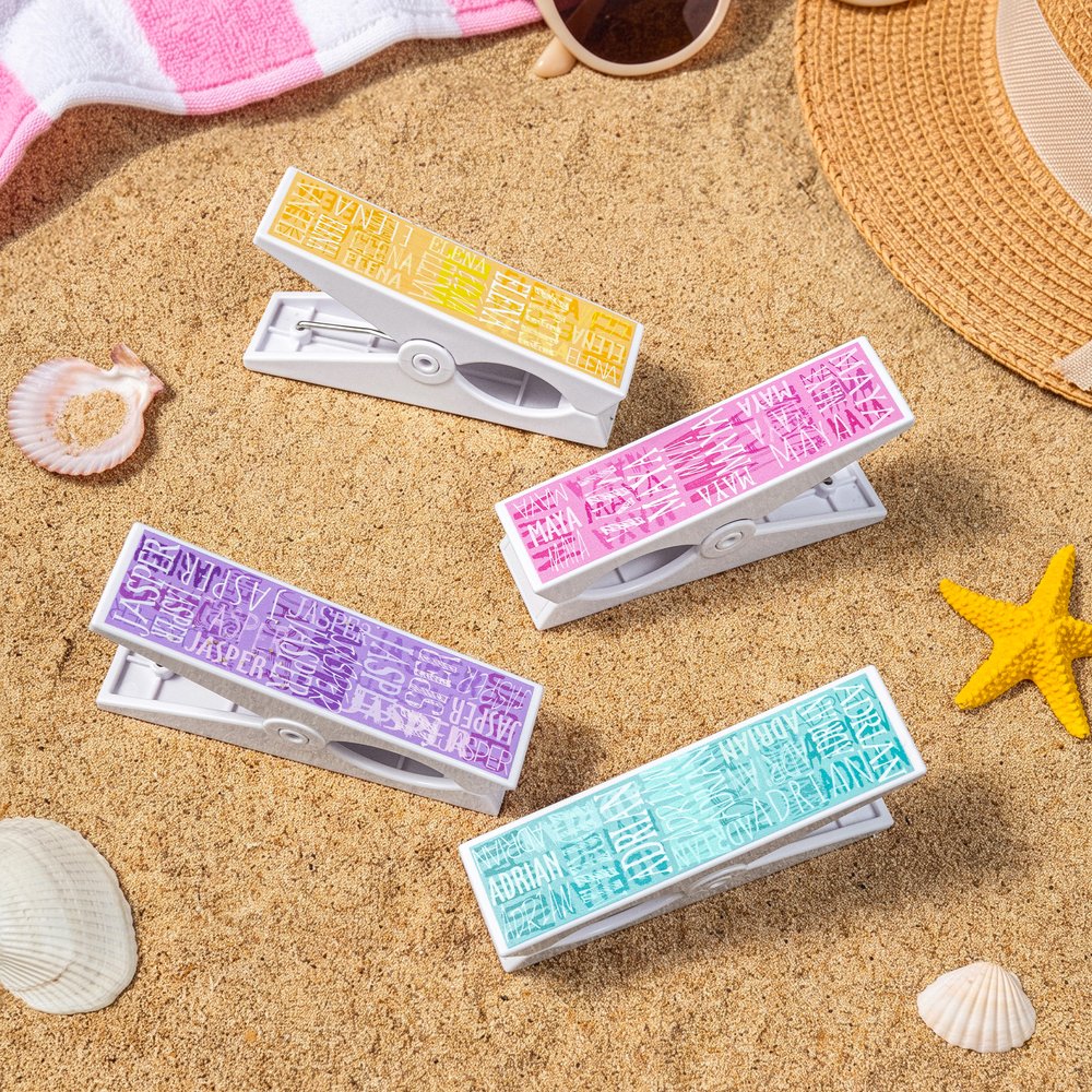 Personalized Multicolour Name Cloud Beach Towel Clips Set of 2 Vacation Birthday Gift for Family Kid 2