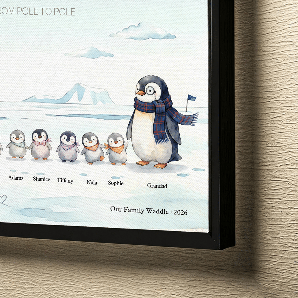 Personalised 1-10 Small Penguins Family Canvas Poster Framed Frameless Painting with Title and Year Home Decor Christmas Birthday Gift for Family 7