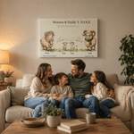 Personalized Watercolor Goat Family Canvas Poster Framed Painting with 1-10 Names and Year Wall Decor Birthday Mother's Day Gift for Grandparents