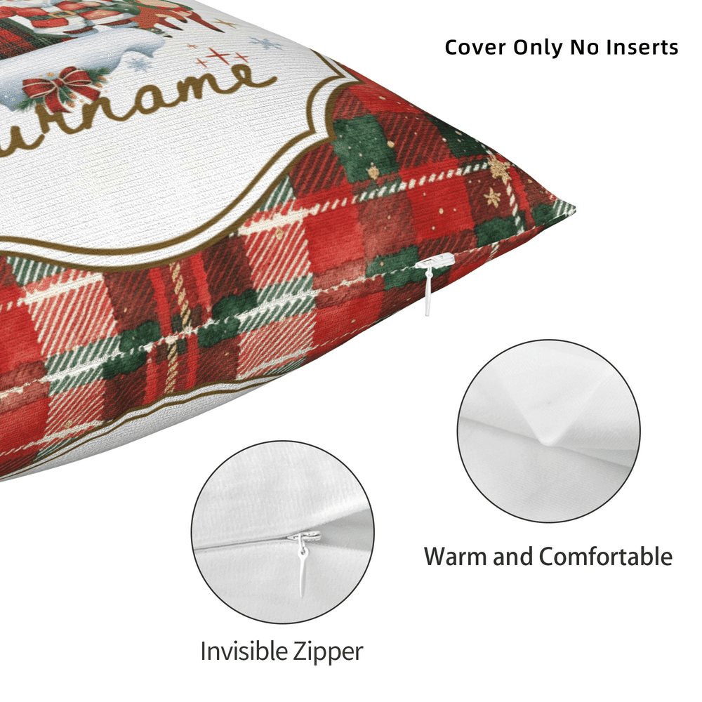 Personalized Santa Claus Plaid Initial Soft Throw Pillow Cover with Name Home Decor Christmas Gift for Family Friends 6
