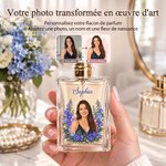 Flacon de parfum rechargeable personnalisé avec fleur de naissance nom et photo - Style d'aquarelle - Cadeau d'anniversaire fête pour les femmes