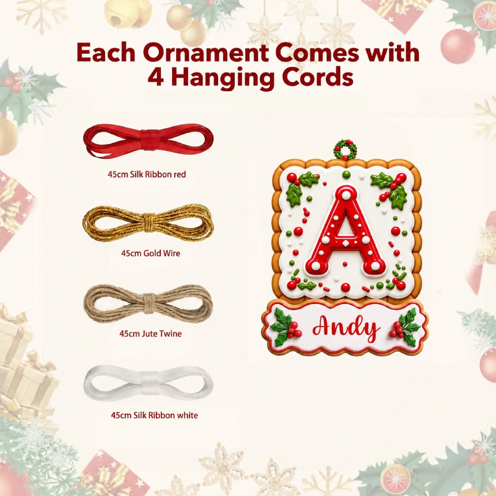 Personalized Holly Cute 3D-Effect Artwork Gingerbread Initial Acrylic Ornament with Name Home Tree Decor Christmas Gift for Family Children 7