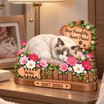 Decorazione in legno a strati con foto personalizzata dell'animale addormentato, con nome e anno: regalo commemorativo di cordoglio per la perdita di un animale domestico, dedicato ai proprietari e agli amanti di cani e gatti
