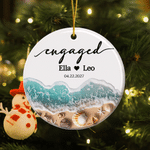Personalised Circle Heart Shape Beach Engaged Ornament with Name and Date Home Decor Engagement Honeymoon Christmas Gift for Couple
