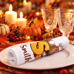 Personalized Pumpkin Leaf Chef Turkey Initial 100% Cotton Napkin with Name Thanksgiving Day Birthday Gift for Family Friends