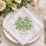Personalised Romantic Floral Wine Glass Pattern 100% Cotton Wedding Handkerchief with Name and Date Anniversary Wedding Gift for Newlyweds
