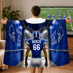Personalised American Football Player Back View Soft Hooded Blanket with Name and Number Home Decor Game Day Birthday Gift for American Football Player Lover