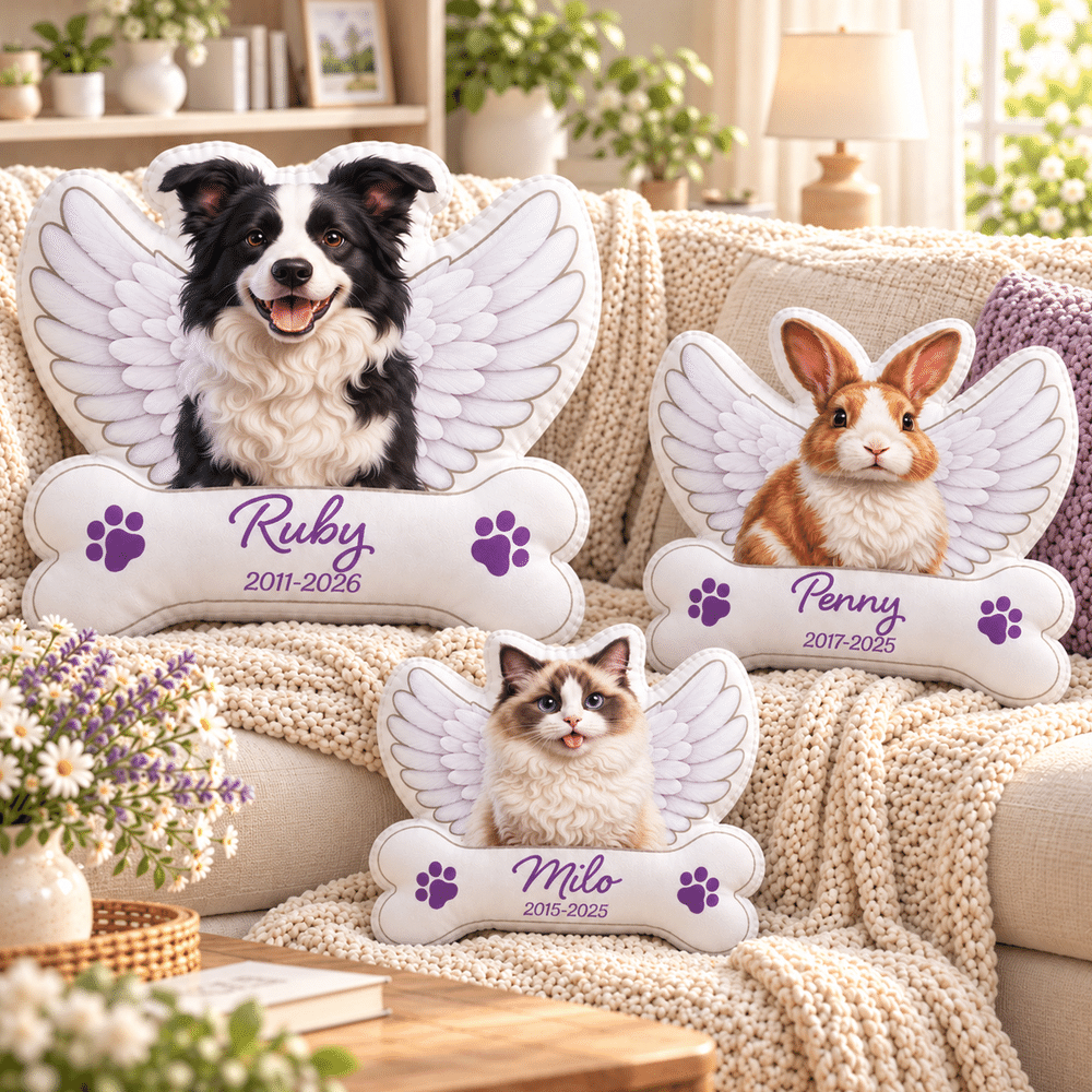 Personalised Cute Pet Photo Angel Wing Soft Cushion with Name and Date Home Decor Pet Loss Memorial Sympathy Gift for Pet Owners 2