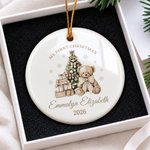Décoration de Noël personnalisée en céramique pour sapin de Noël : ours en peluche « Premier Noël de bébé » avec prénom et année – Décoration d'intérieur et cadeau de Noël pour un nouveau-né 5