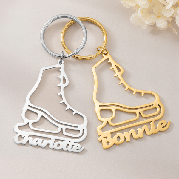Portachiavi personalizzato in acciaio inossidabile con design a pattino a rotelle svuotato e nome inciso – Regalo di compleanno per uso quotidiano per pattinatori artistici