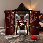 Personalised American Football Player Back View Soft Hooded Blanket with Name and Number Home Decor Game Day Birthday Gift for American Football Player Lover