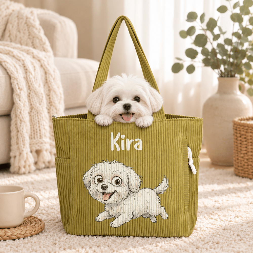Personalised Funny Pet Photo Corduroy Tote Bag with Name Daily Use Pet Party Birthday Gift for Pet Owners Lovers 5