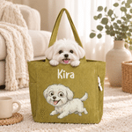 Personalised Funny Pet Photo Corduroy Tote Bag with Name Daily Use Pet Party Birthday Gift for Pet Owners Lovers 5
