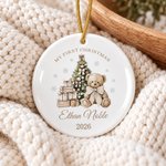 Décoration de Noël personnalisée en céramique pour sapin de Noël : ours en peluche « Premier Noël de bébé » avec prénom et année – Décoration d'intérieur et cadeau de Noël pour un nouveau-né 6