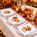 Personalized Pumpkin Leaf Chef Turkey Initial 100% Cotton Napkin with Name Thanksgiving Day Birthday Gift for Family Friends