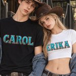 Personalised Turquoise Silver Scrollwork Alphabet Name Crop Top T-shirt Daily Wear Birthday Christmas Gift for Woman Man