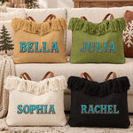 Personalised Western Turquoise Stone Texture Name Tassel Canvas Tote Bag with PU Leather Handle Birthday Appreciation Christma Gift for Cowgirls Women