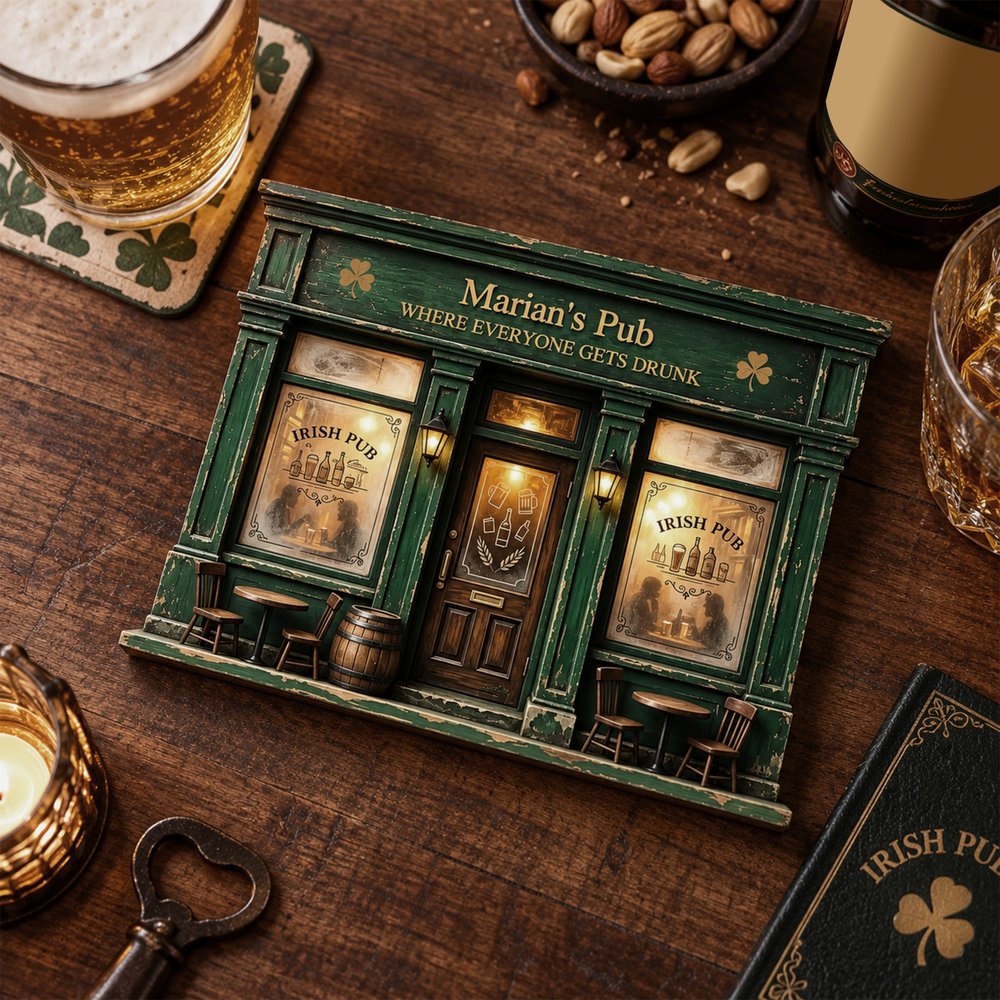 Gepersonaliseerde vintage Ierse pub-decoratie van gelaagd hout met pubnaam en tekst – decoratie voor de thuisbar, verjaardagscadeau voor publiefhebbers 5