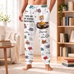 Personalized Cartoon Reading Character Woman's Man's Sweatpants with Name and Drawstring Leisure Wear Birthday Gift for Book Lover Bookworm