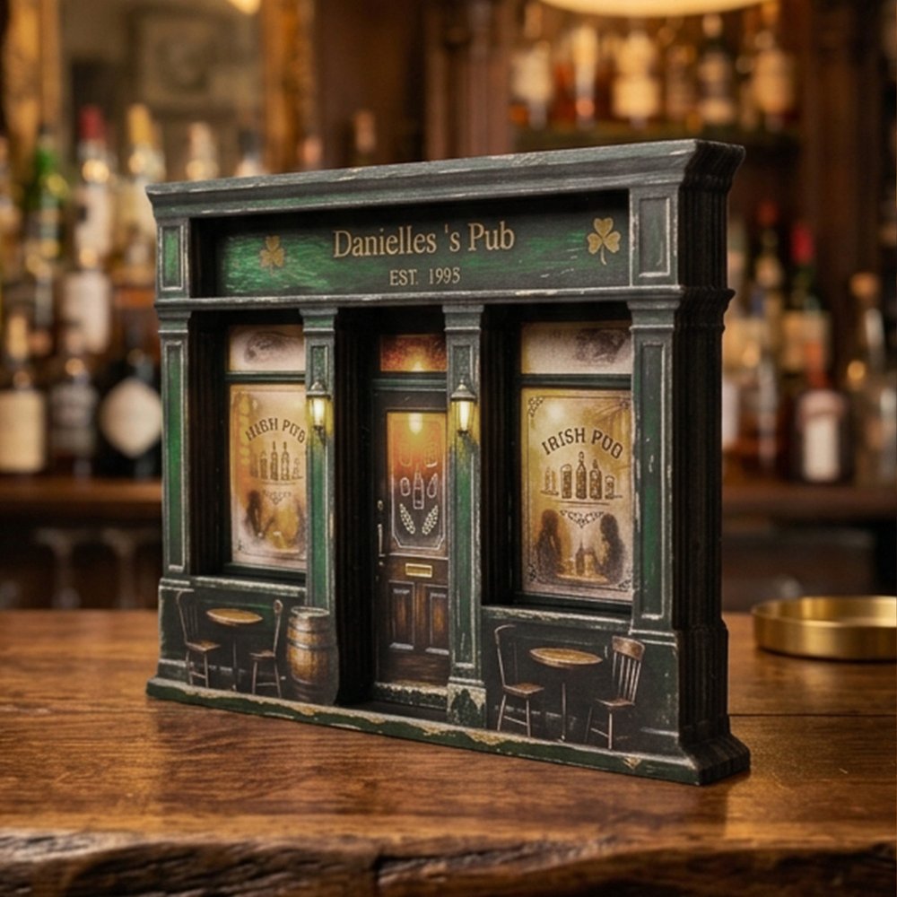 Gepersonaliseerde vintage Ierse pub-decoratie van gelaagd hout met pubnaam en tekst – decoratie voor de thuisbar, verjaardagscadeau voor publiefhebbers 2