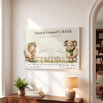 Personalized Watercolor Goat Family Canvas Poster Framed Painting with 1-10 Names and Year Wall Decor Birthday Mother's Day Gift for Grandparents
