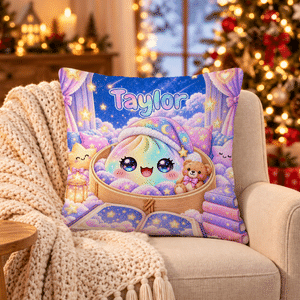 Personalized Glitter Dumpling Sleeping Cap Soft Throw Pillow Cover with Name Home Decor Christmas Gift for Family Friends