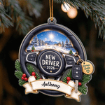 Personalised Steering Wheel Pettern Design Acrylic Ornament with Name and Year Home Decor Drive Safe Christmas Gift for Car Owners