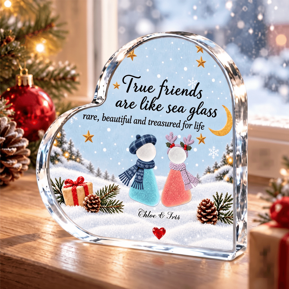 Personalised True Friends Are Like Sea Glass Shape Acrylic Plaque with Names Desk Decor Christmas Gift for Besties Friends 2