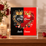 Personalised King Queen Double Heart Square Acrylic Plaque with Name Anniversary Wedding Gift for Couple