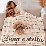 Coperta morbida personalizzata, con foto animale in stile acquerello, nuvola di parole e nome - Regalo di compleanno per amanti di animali