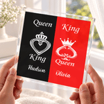 Personalised King Queen Double Heart Square Acrylic Plaque with Name Anniversary Wedding Gift for Couple