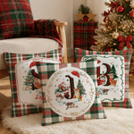 Personalized Santa Claus Plaid Initial Soft Throw Pillow Cover with Name Home Decor Christmas Gift for Family Friends 2