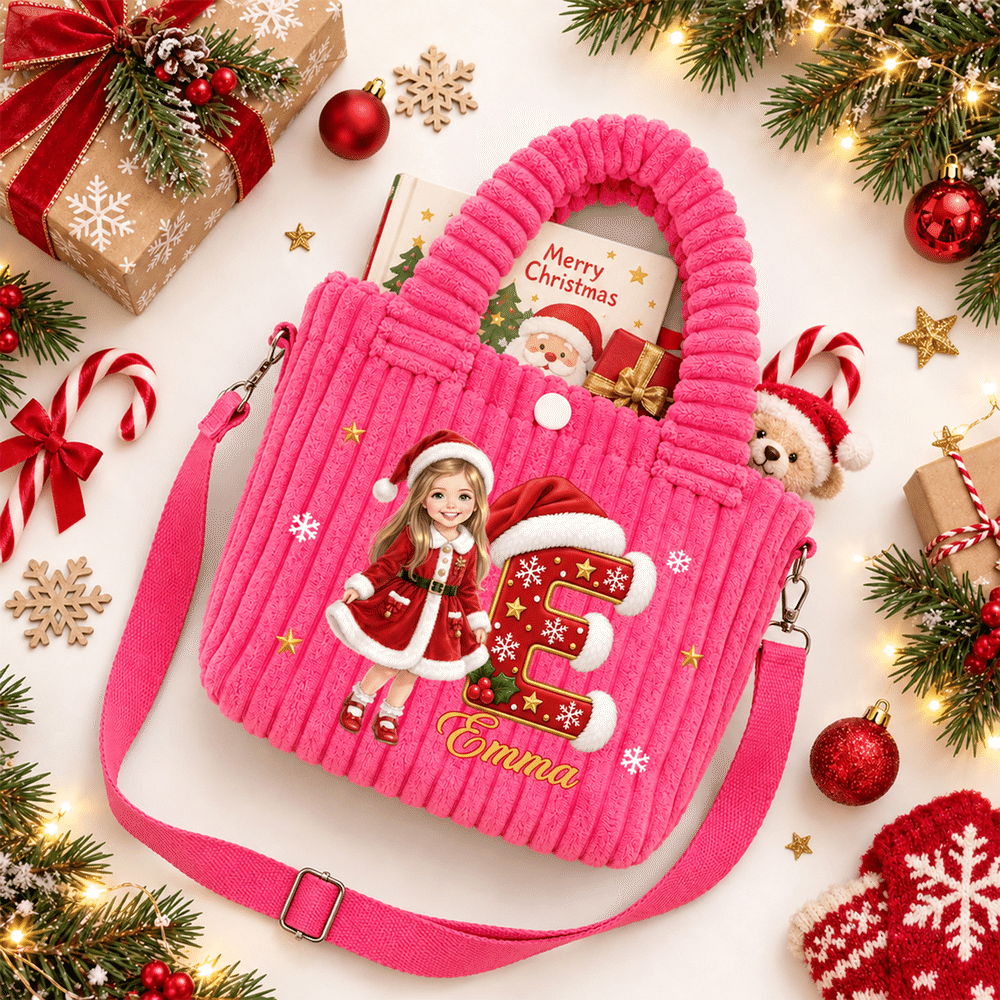 Personalised 3D-Style Art Cartoon Character Photo Corduroy Crossbody Handbag with Name and Initial Christmas Gift for Kids Boys Girls 6